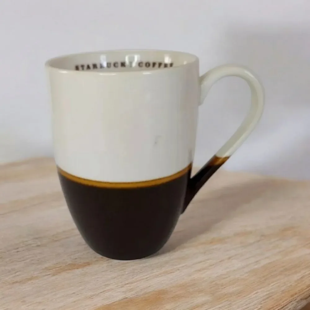 Starbucks Limited Edition Retro 2008 White Brown Ceramic Coffee Cup Tea Mug 12oz